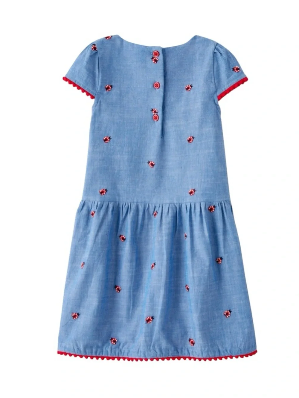 Gymboree short-sleeve Girls Embroidered Chambray Dress Little Ladybug Blue done